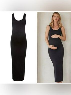 Bumpsuit Maternity Black Double Lined Midi Tank Dress Large Pregnancy Bodycon